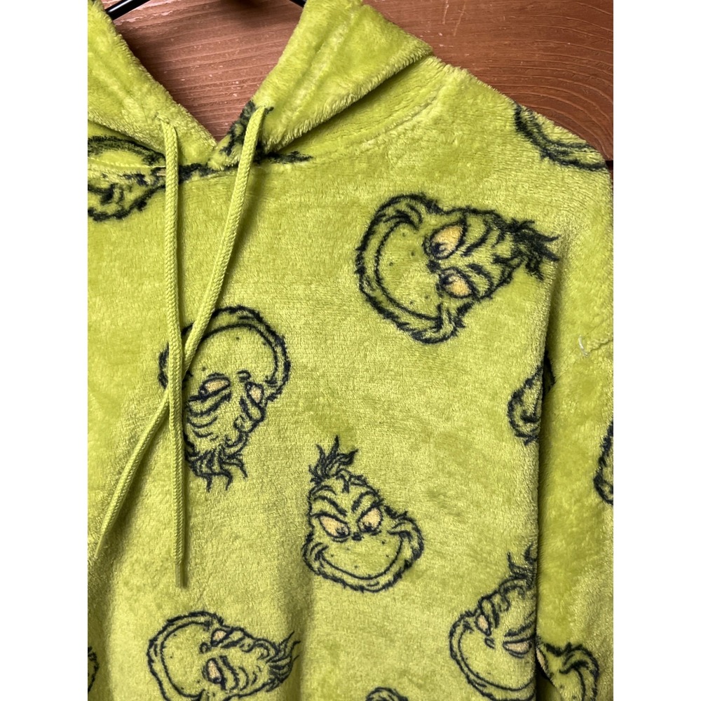 The Grinch All Over Print Fuzzy Fleece Hoodie Sweatshirt Sm Christmas Funny Cozy - Picture 8 of 9